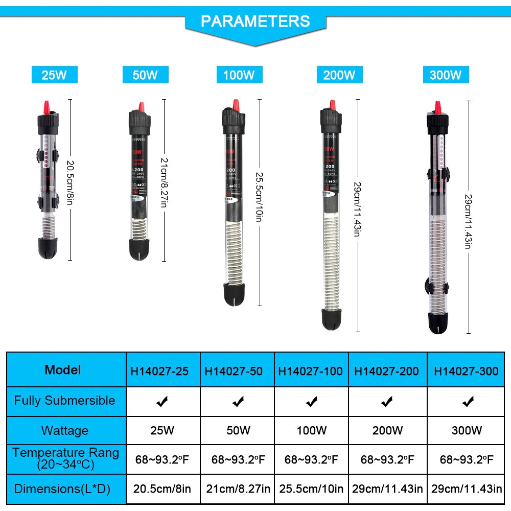 Aquarium Heater Dompelpompen Fish Tank Heater Constante Temperatuur Verwarmingselement Aquarium Levert Gereedschap 25W/50W/100W/200W/300W