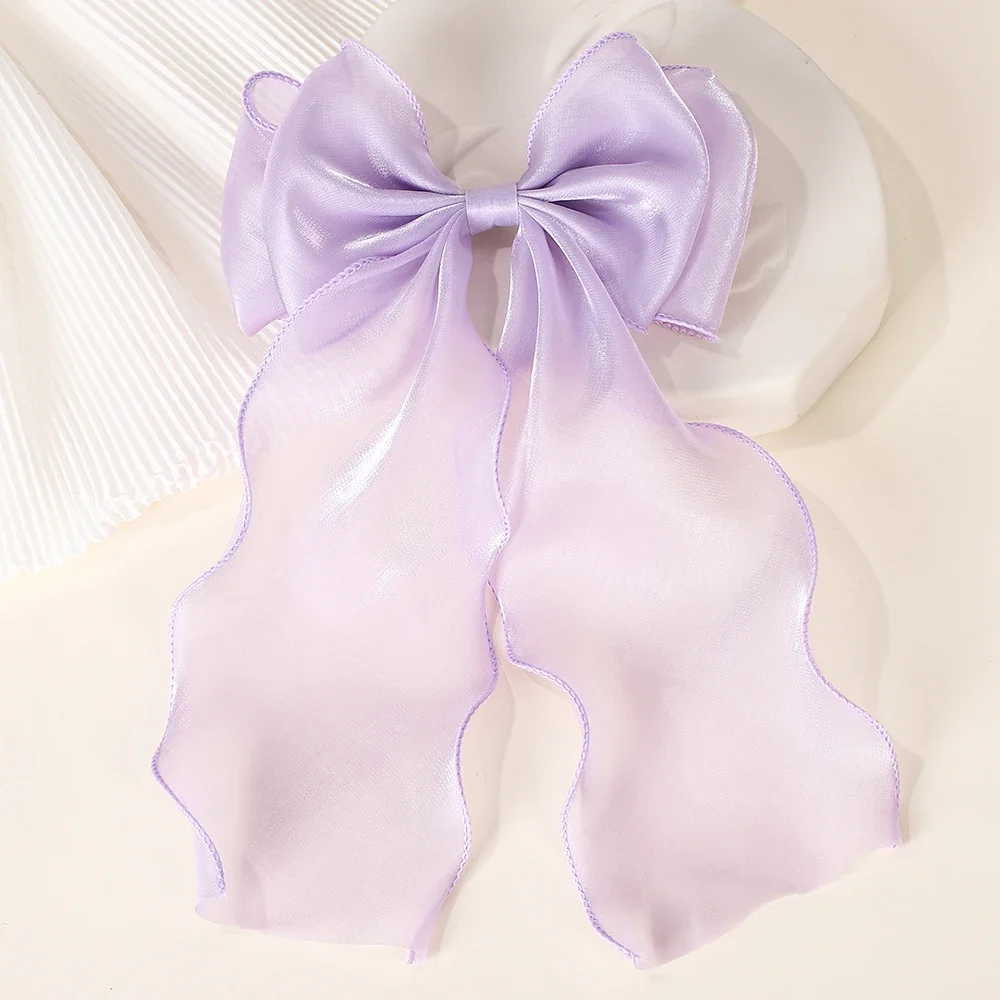 Clips de satén flotantes con lazo grande y largo para niña, Clip para el pelo para la cabeza trasera, rojo Internet con el mismo temperamento, accesorios elegantes para el cabello,: Albaricoque
