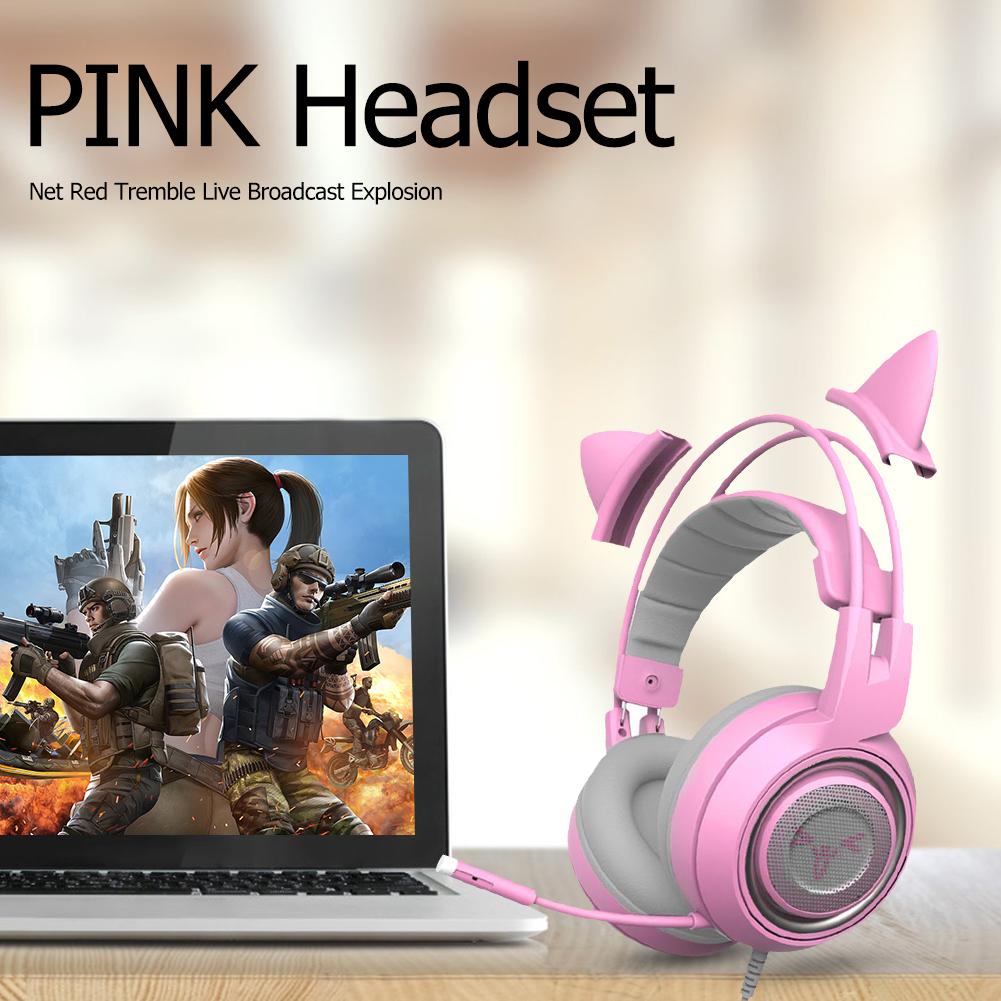 Somic  g951s ps4 pink cat ørestøjreducerende hovedtelefoner 3.5mm stik pige børn gaming headset med mikrofon til telefon