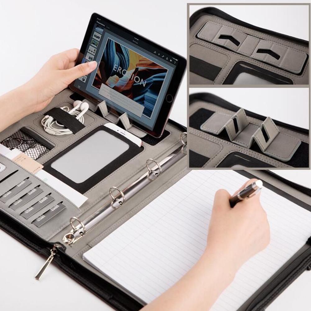 Luxury PU Leather Business Files Bag Multi-Purpose Magazine Tablet Phone Earphones Carrying Bag Card Organizer Document Folder