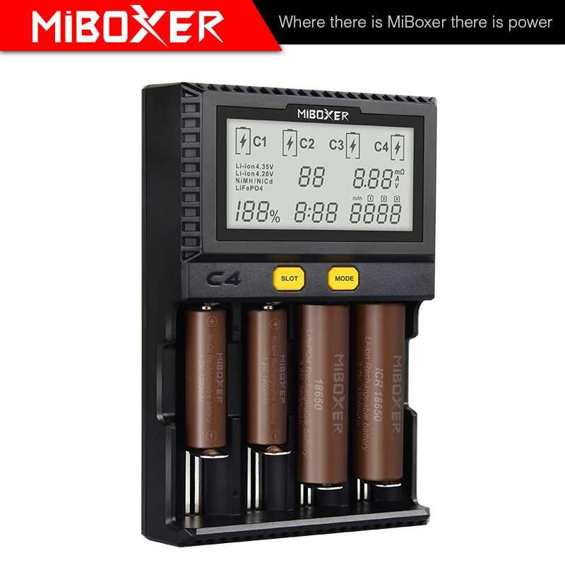 MiBoxer C4-Plus Batterie Ladegerät Doppel AA Max 2.5A/Slot Super Schnelle 18650 Ladegerät