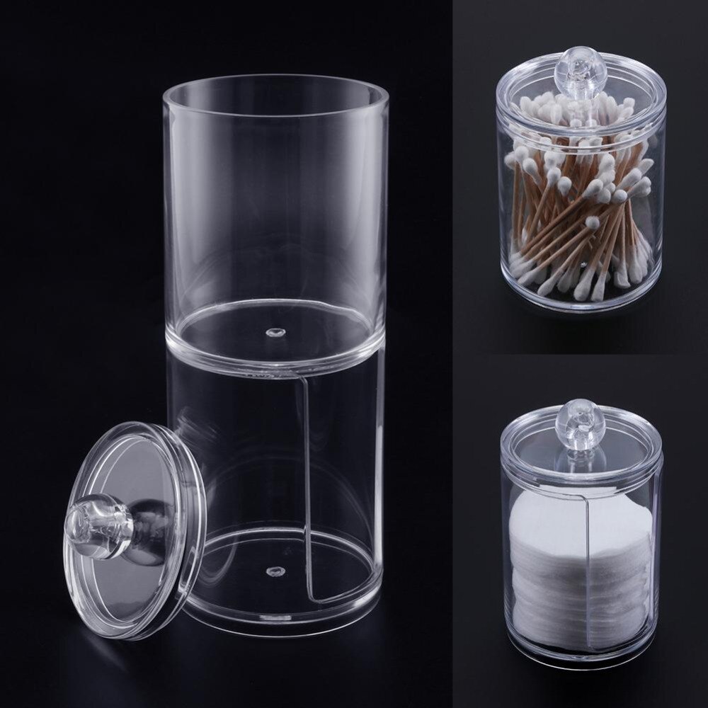 Two-layer Acrylic Portable Round Container Storage Bottles & Jars Makeup Organizer Cotton & Pad Box Cosmetics Swab Q-tip Holder