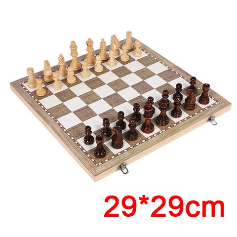 3 in 1 træ skak sæt brikker backgammon rejser træ skak spil skak brikker foldbare skakbræt kladder  i3: 29 x 29cm mulighed 1
