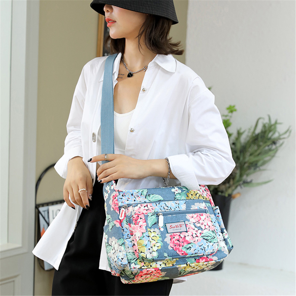 Nylon Bloemen Patroon Dames Schoudertas Multifunctionele Vrouwen Handtassen Reistas Sac Femme