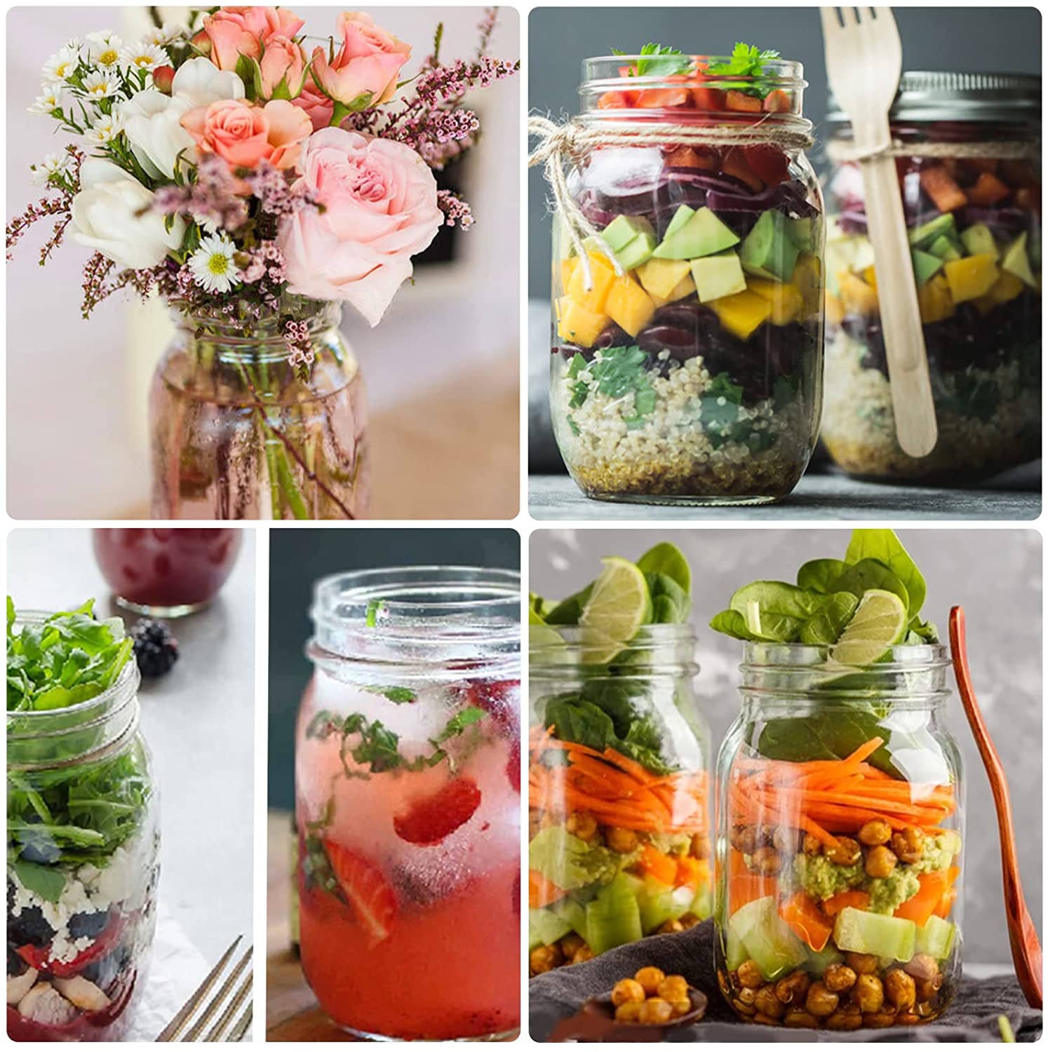 Round 16 oz Mason Jars Canning Jar with Silver Airtight Lids Reusable 500ml Clear Glass Mason Jar for Jam Honey Pick