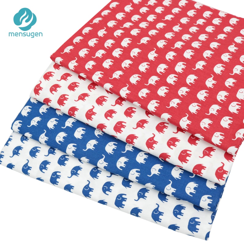Mensugen 50cm*160cm 100% Cotton Cartoon Elephant Fabric for Quliting Baby Cribs Cushions Blanket Pillows Sewing Material