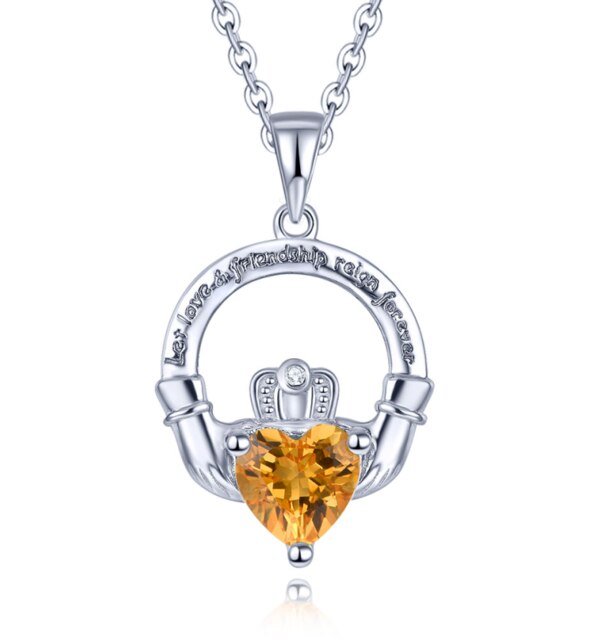 Hutang Colorful S925 Pendants for Women 0.76 Carats Created Emerald Heart Shape Women Romantic Lovely Silver Pendant: Natural Citrine