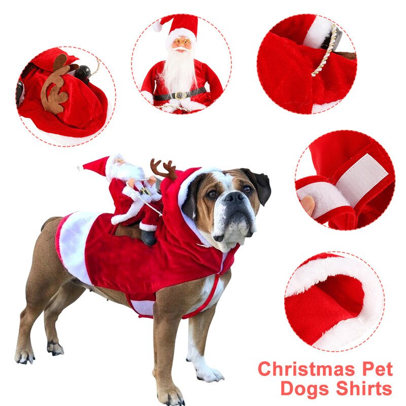 Ropa navideña para perro lindo Papá Noel abrigo en forma con capucha disfraz de perro chaqueta de invierno cálida para mascotas pequeñas, medianas y grandes
