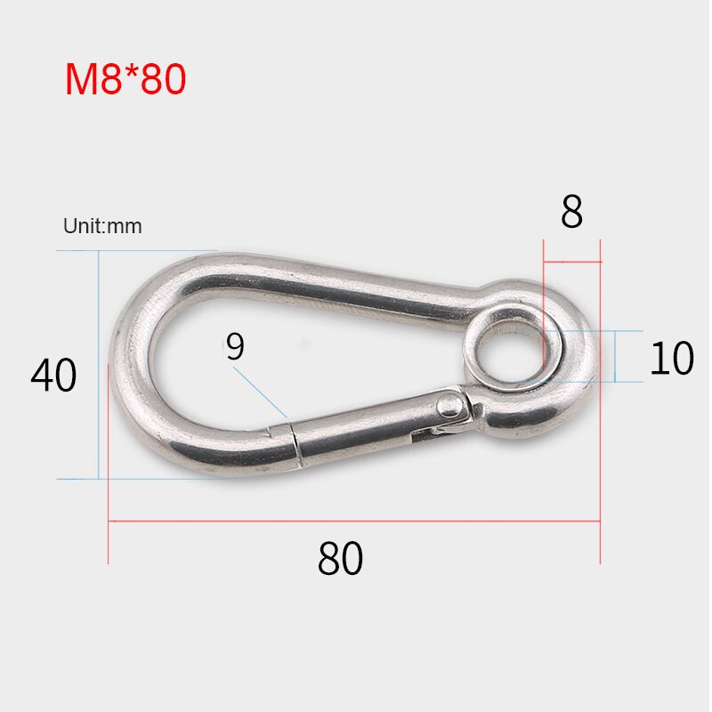 304 Stainless Steel Carabiners With Hole Climbing Gear Safety Snap Hooks Spring Buckle M4~M12 Connector Rings: M8x80