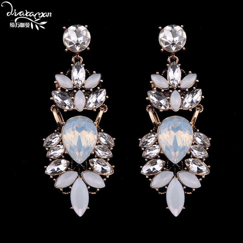 Dvacaman Brand Rhinestone Crystal Earrings Women Handmade Flower Wedding Earrings Nigerian Party Jewelry O72: white