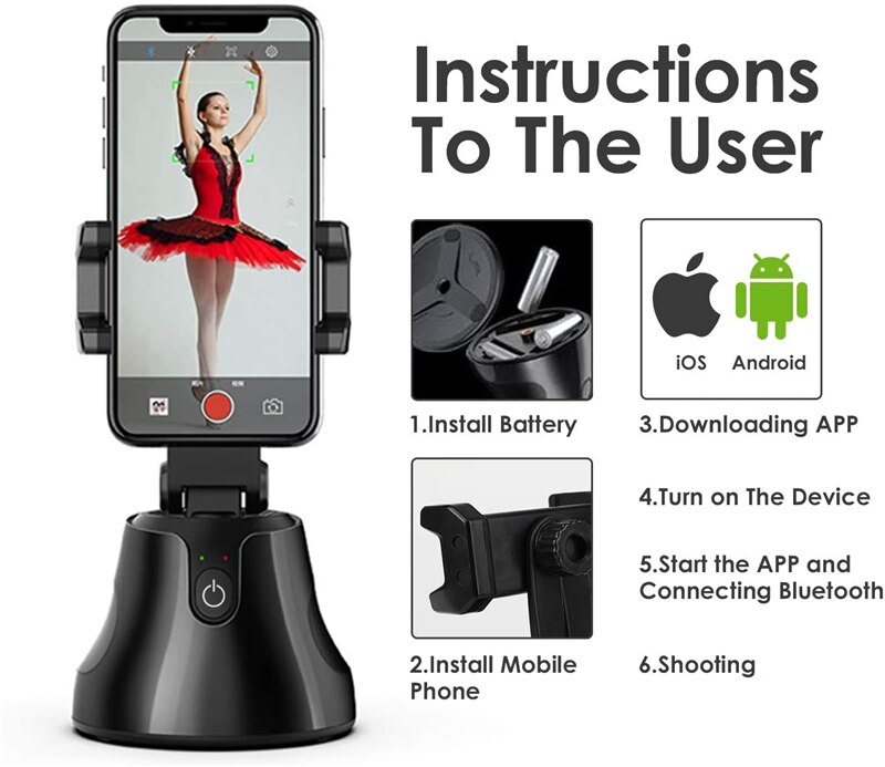 360 rotation automatisk ansigtssporingsobjekt tracker smart skydning kamera telefon selfie stick til iphone 11 xr samsung fleksibelt stativ