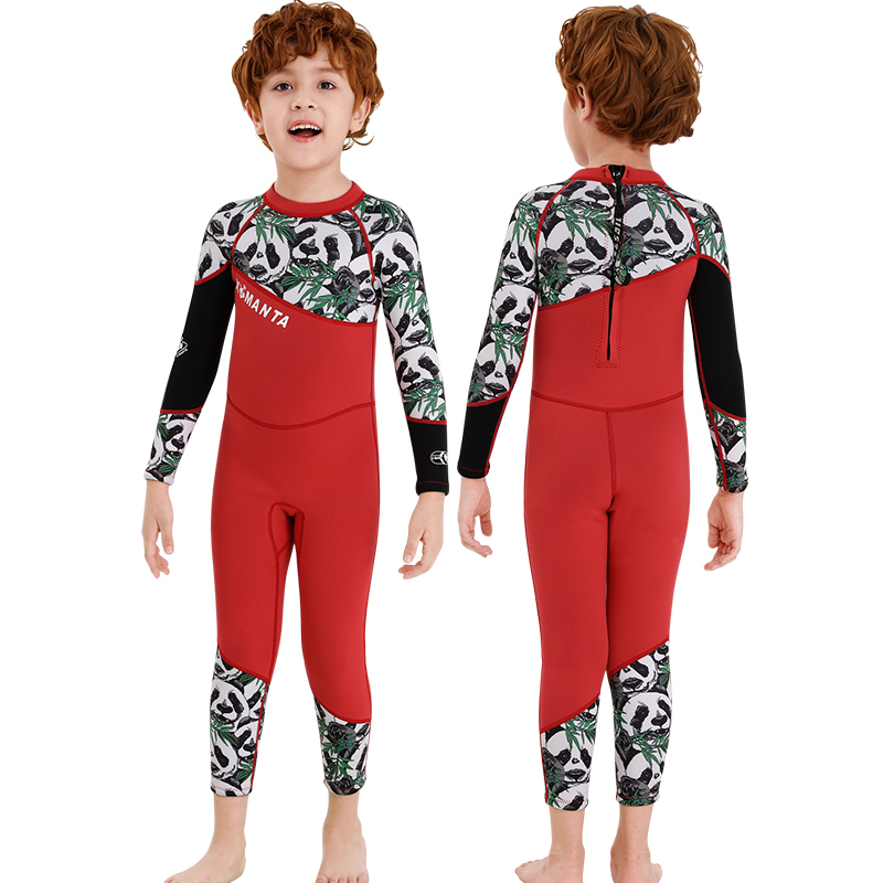 Neue Jungen 2,5mm Neoprenanzug Surfen Schwimmen Tauchen Anzug Panda Gedruckt freundlicher Nass Anzug Ausschlag Wachen Schnorchel Einem Stück Anzug