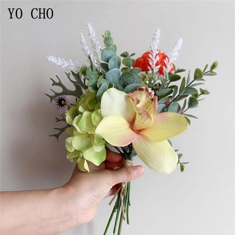 YO CHO Rose Boeket Bruid Bruiloft Bloem Boeket Kunstbloem Zijde Hydrangea Lavendel Orchidee Daisy Fruit Wedding Supply