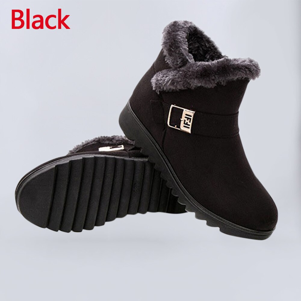 Vrouwen Winter Pluche Snowboots Warme Platte Effen Kleur Enkellaars voor Vrouwen Ronde Neus Antislip Casual Moeder schoenen Maat 35-41: Zwart / 8.5