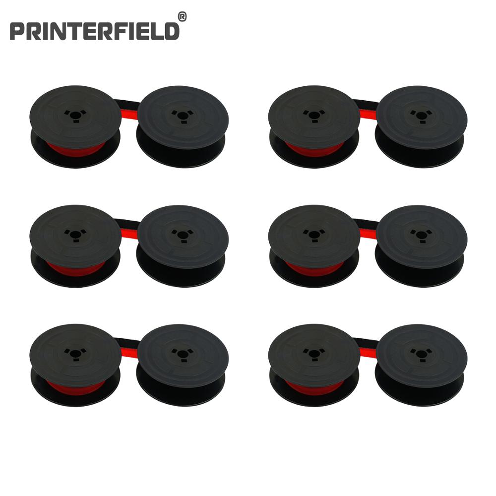 Lot 6 PrinterField Compatible Typewriter Ink Spool Ribbon Twin Spool for Olivetti GR4 1004 FN for OLIVETTI Typewriter- Red&Black