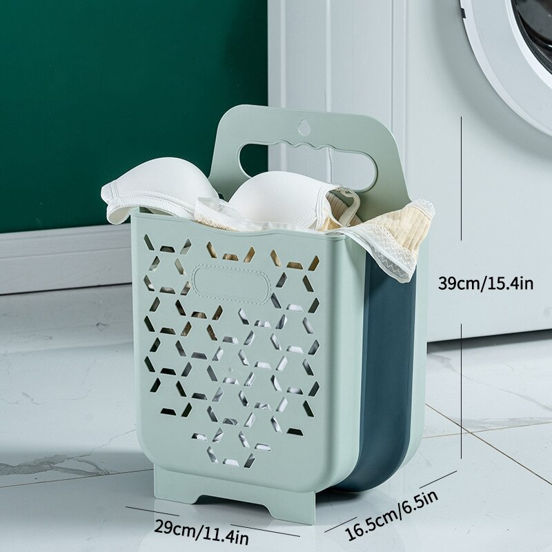 Wall Mounted Laundry Basket Foldable Clothes Storage Basket Bathroom Hollow Laundry Hamper Dirty Clothes Sundries Organizer: Green laundry hamper