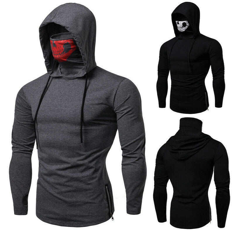 Herre gym tynd hættetrøje langærmede hættetrøjer med maske sweatshirt afslappet t-shirt sweatshirt