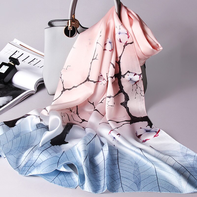 100% Silk Scarves Women Real Silk Scarf Wraps for Mom Printed Echarpe Long Natural Silk Foulard Femme Shawls