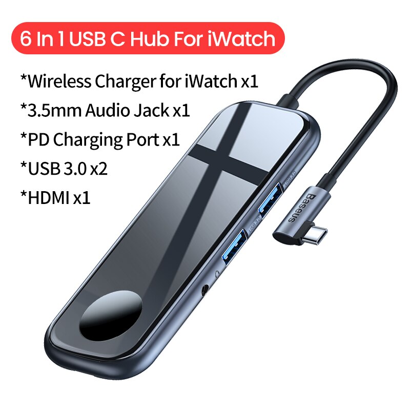 Baseus Usb C Hub Usb 3.0 Hdmi RJ45 Adapter Voor Macbook Pro Air Multi Type C Hub Met Draadloze lading Voor Iwatch USB-C Hub: USB C Hub For iWatch