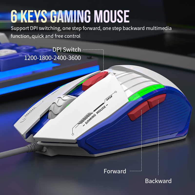 Gaming-Tastatur-Maus-Set im Mecha-Stil, kabelgebunden, Regenbogen-Glühen, Hintergrundbeleuchtung, 98 Tasten, Metallplatte, Laptop-Desktop