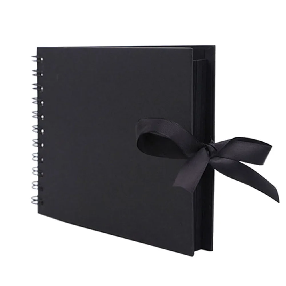 DIY Bowtie Ribbon Scrapbook Craft Photo Picture Memory Book, Kraft Paper, Black Cardboard, 30/80 Pages: MULTI