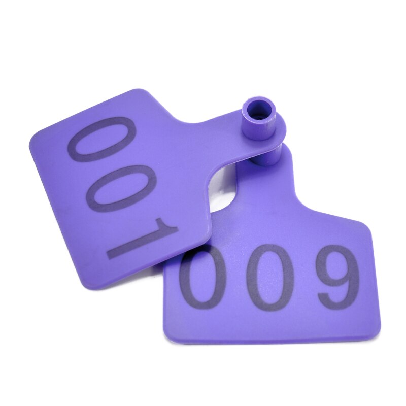 Øremærker til husdyr, øremærker til ko, identifikationsmærker til grise og får i tpu-plastik, brugerdefineret logo og nummer, 100 stk.: Lilla