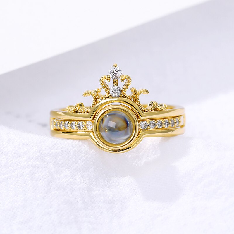 Bague couronne de princesse en or Rose, anneau avec le doigt je t&#39;aime pour femmes, bijoux pour demoiselle d&#39;honneur, langue 100