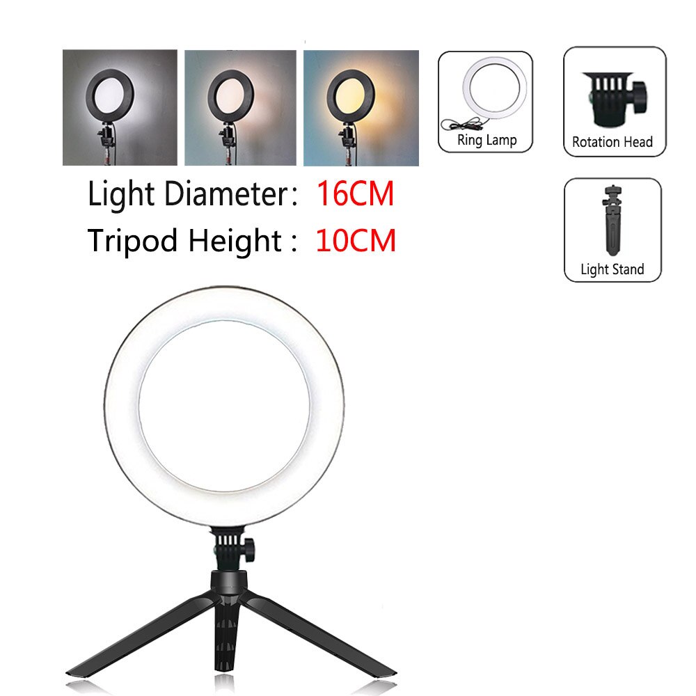 Dimmable LED Ring Light with Tripod USB Ring Lamp Photography Selfie Light Ring Tripod with Lamp Ringlight Ring Light Tripod wit: RLamp001-16CM-T10