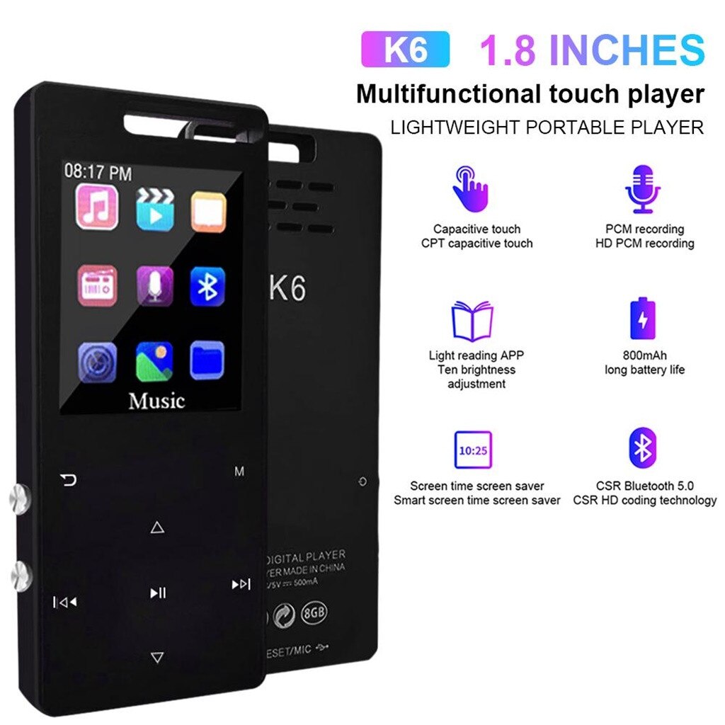 MP3 / MP4 Bluetooth lecteur de sport avec casque 8gb 1.8 pouces écran de Contact lecteur de musique en métal rétro-éclairé multi-fonction enregistdin
