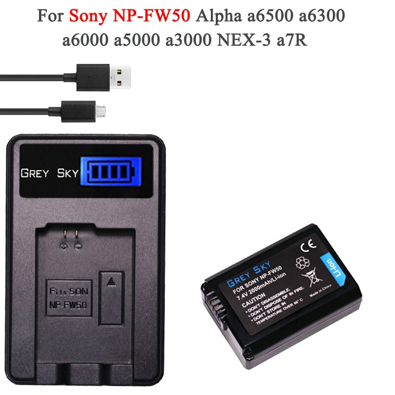 2000 mah np -fw50 np fw50 batterij-accu voor sony nex -3n nex -5 nex -5n nex -5r nex 2 alpha  a5000 a6500 dsc -rx10 alpha  a7s a7ii alpha 7r: Pakket 7