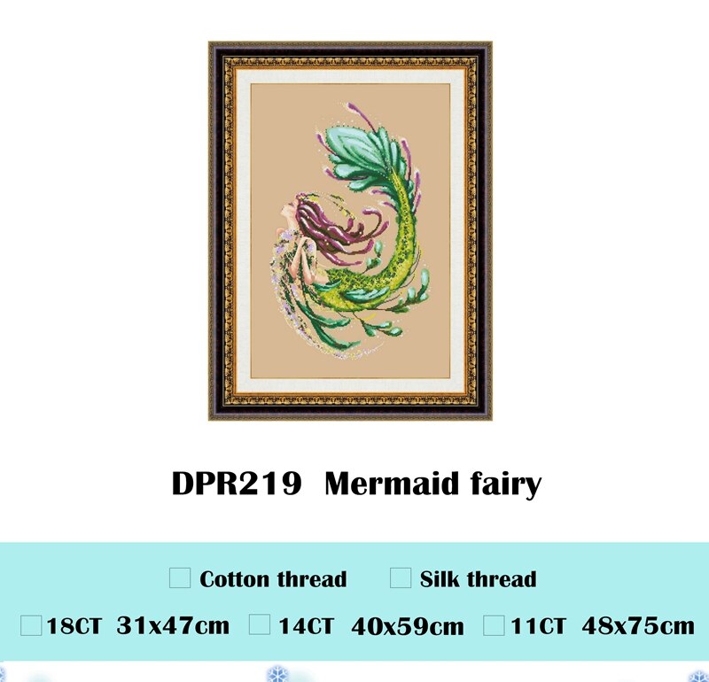 Mermaid Ocean Cross Stitch Kit For Beginners - 14CT Stamped Embroidery With Pattern, Thread & Needle (15.75x19.69 Inch)