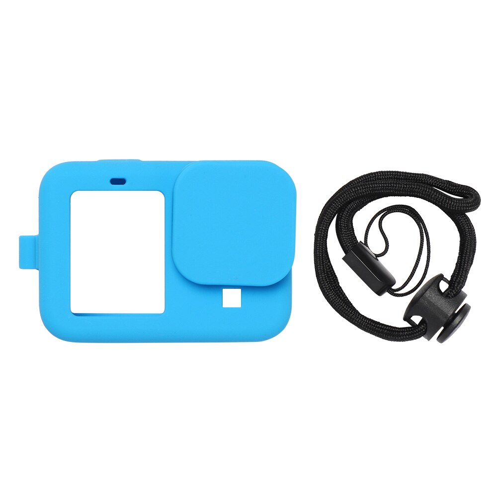 Soft Silicone Cover Protective Case Sleeve + Tempered Glass Film Screen Protector for GoPro Hero 9 Black Camera Accessories Kits: Blue Cover