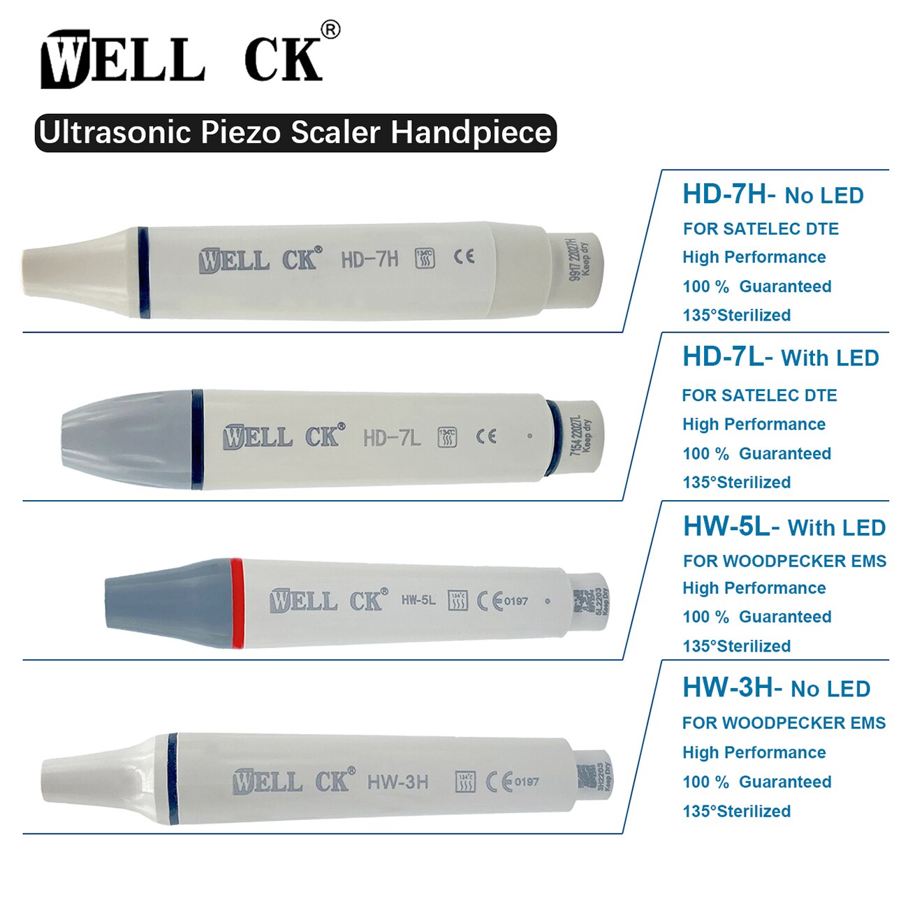 Dental Instrument Tools Ultrasonic Scaler Handpiece Handle 3H 5L HD-7H HD-7L LED Materials Fit For SATELEC DTE Woodpecker