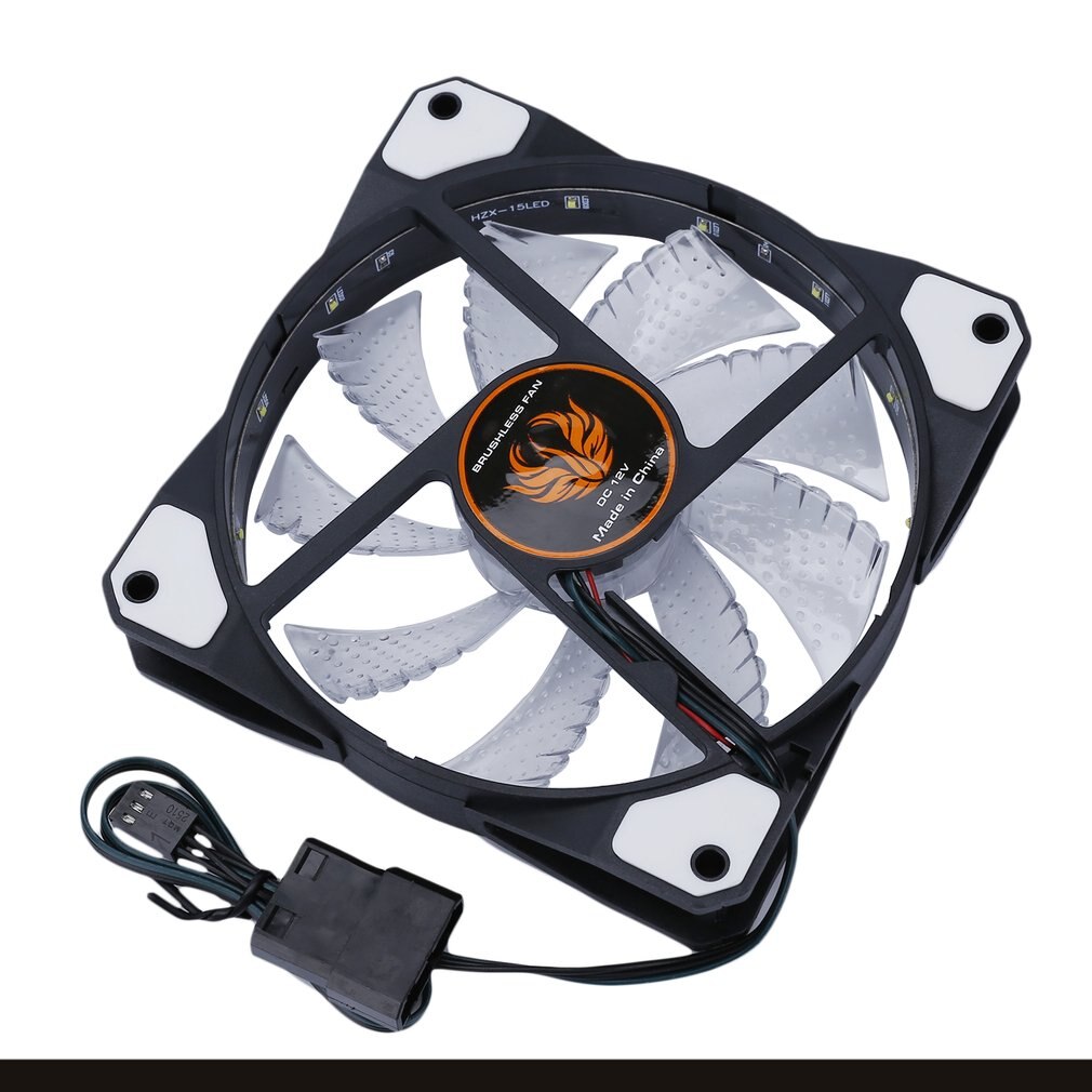 120mm LED Ultra Silent Computer PC Case Fan 15 LEDs 12V With Rubber Quiet Molex Connector Easy Installed Fan: WHITE