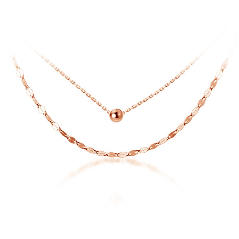 Inzatt Real 925 Sterling Zilveren Dubbele Ketting Bead Choker Ketting Voor Mode Vrouwen Minimalistische Fijne Sieraden Bohemian Accessoires: Rose gold