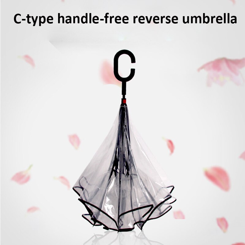 Ombrello trasparente inverso doppio strato invertito antivento manico C ombrelli da pioggia antivento per donna equipaggiamento da pioggia