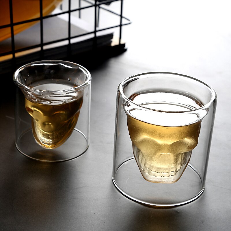2-16 stuks schedelbekers 25ml dubbele transparante glazen bier whisky wodka wijn water champagne cocktail wijnglazen koffie melk mokken