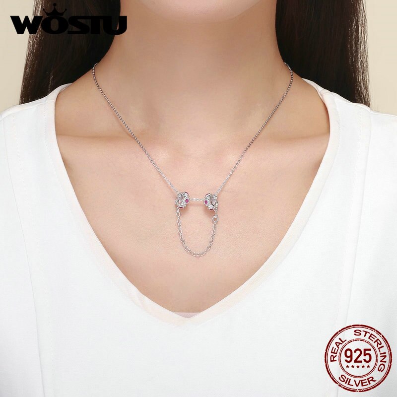 WOSTU Luxus 925 Sterling Silber Gebühr Girlande Blume Perlen Zirkon Kette Reize passen Armbinde Anhänger Für Frauen Schmuck CTC035
