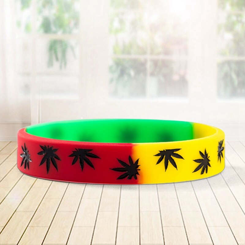 1PC feuilles jamaïque Rasta Reggae Silicone Bracelet & bracelets noir blanc couleur Silicone Bracelet bijoux