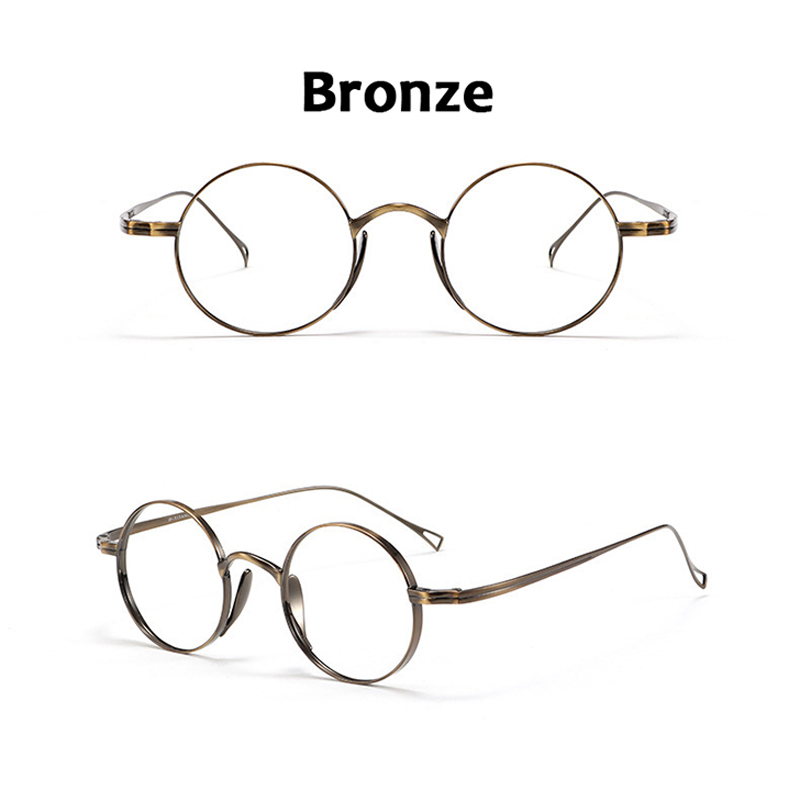 Japanischen Stil Handgemachte Replik retro Runde Brillengestelle KMN99 Männer Reinem Titan Brillen Luxus Anti Blaues Licht Brillen: Braun / Kakifarbig