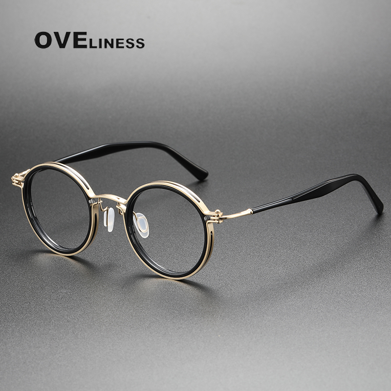Jahrgang Runde Acetat Titan Brille Rahmen Männer Myopie Optische Brillen Rahmen Frauen Korea Luxus Brillen: Gold