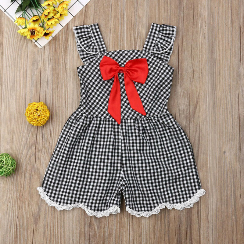 Herfst Meisjes Romper Kinderen Katoen Mouwloze Jumpsuit Kids Plaid Boog Baby Meisjes 'Katoen Een Stukken Peuter Kleding