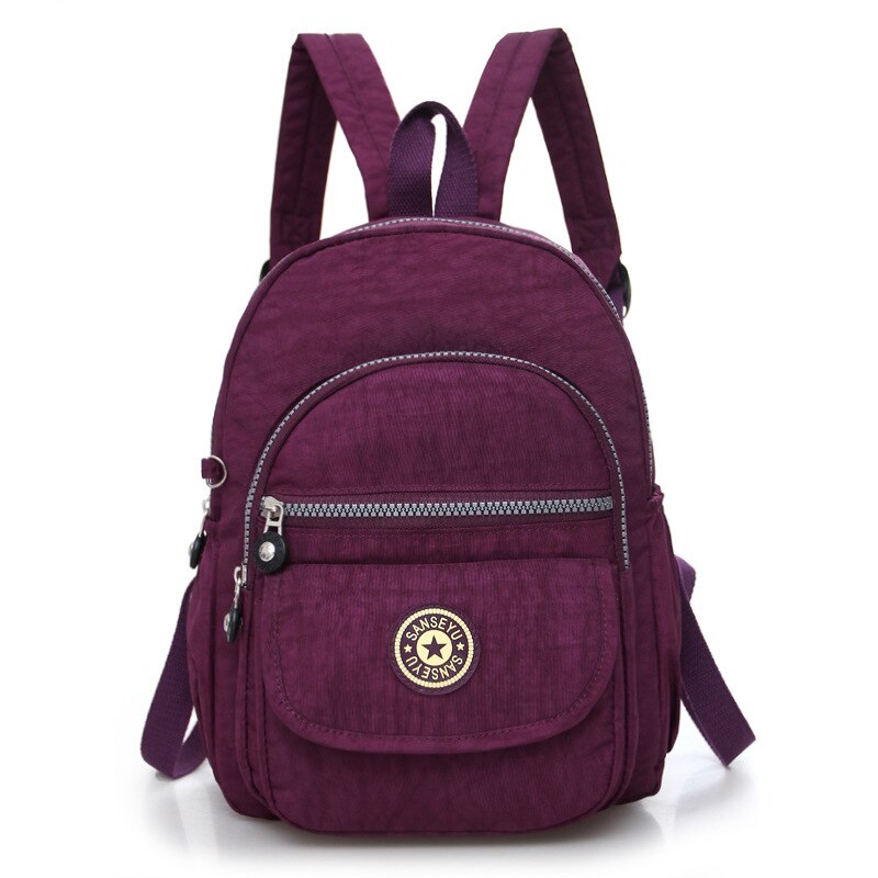 Mochila escolar informal de nailon para mujer, Mochila pequeña e impermeable, bolso de hombro, bolso de mano de capacidad Simple, mochila para chicas: purple