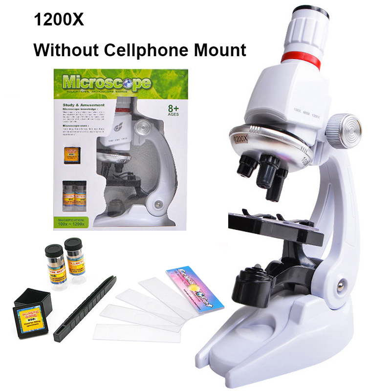 1200X Children Toy Biological Microscope Set Monocular Microscope with Mount Biological Experiment Tool f/ Primary Student: Without Mount