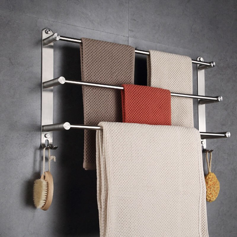 Badkamer Handdoek Rek Met Haken Wall Mounted, 304 Roestvrij Staal Handdoek Houder 3 Niveau Holder Handdoek Bar Voor Opslag Bad Handdoeken