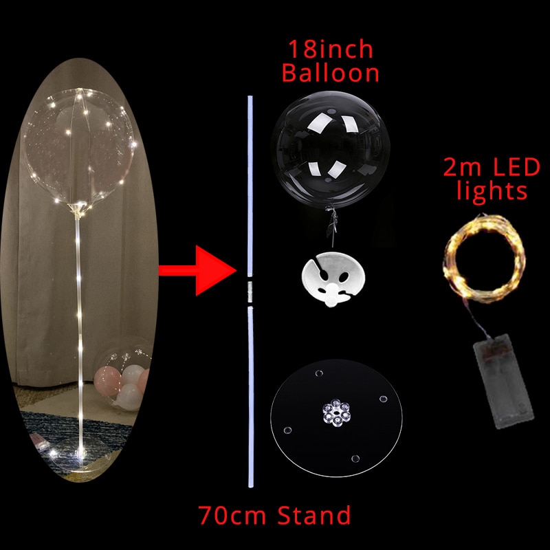 1 set ballonger kolonnstativ bågstativ hemfest led konfettiballonger med basklämmor bröllopsdekoration ballonghållare pinne: 2m led lampor set 2