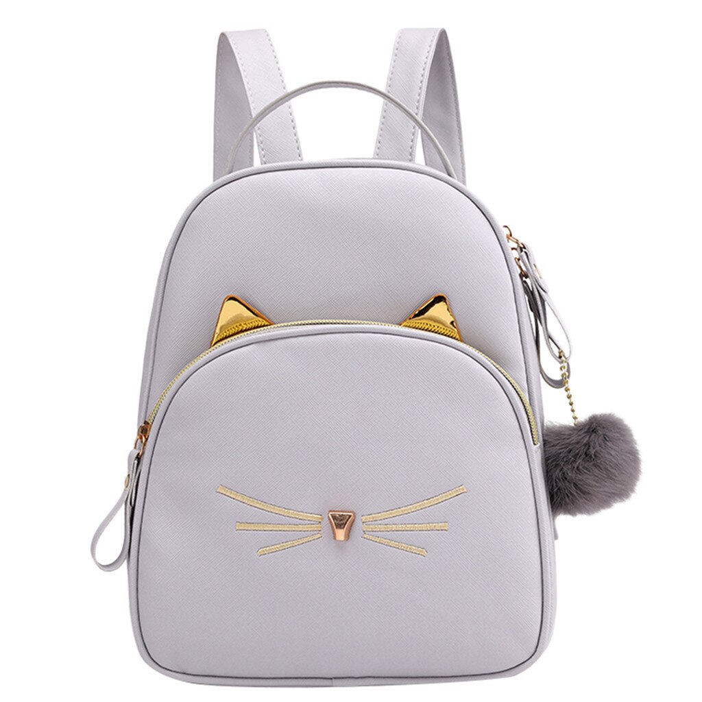 MAIOUMY Small Backpack Women Cute Cats Shoulder Bag Female Kawaii Fur Ball Crossbody bag for Teenage Girls bag pack: Gray