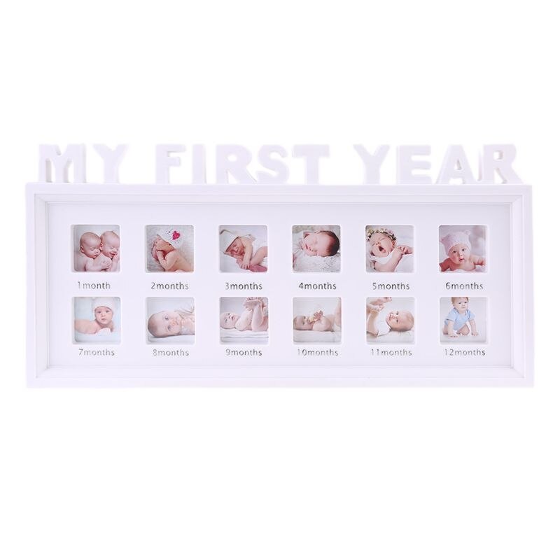 Diy 0-12 måneders baby "mit første år" billeder viser plastik fotoramme souvenirs til minde om børnens voksende hukommelse: Hvid