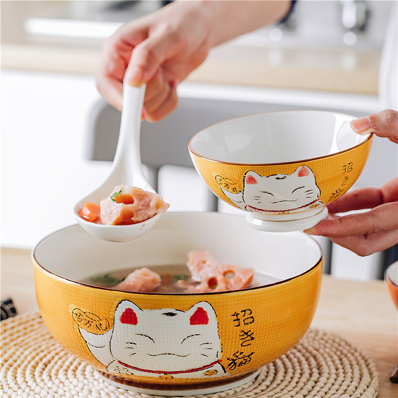 Lingură de supă din ceramică 14cm japoneze alb pisică norocoasă din porțelanul de masă veselă restaurant rechizite de bucătărie de uz casnic veselă