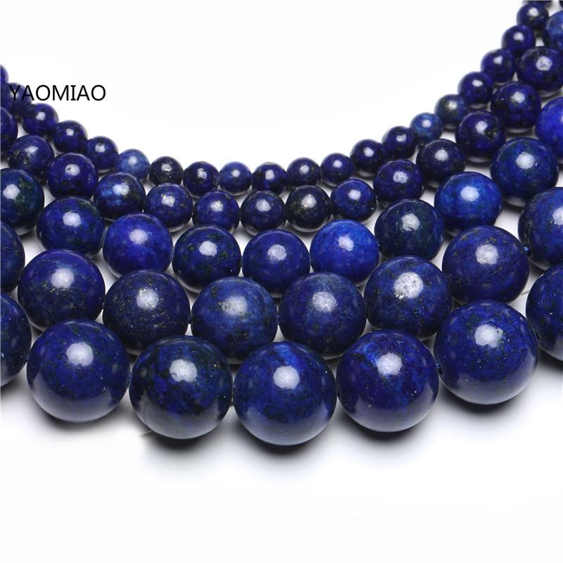 Lapislázuli piedra Natural nunca pierde color cuentas redondas 15 "hebra 4 6 8 10 12 14MM Tamaño de selección para la fabricación de joyas